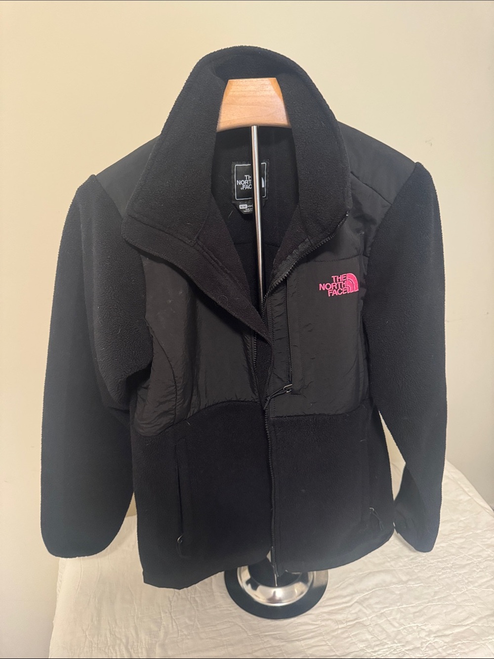 The North Face Black Fleece Jacket with Pink Logo